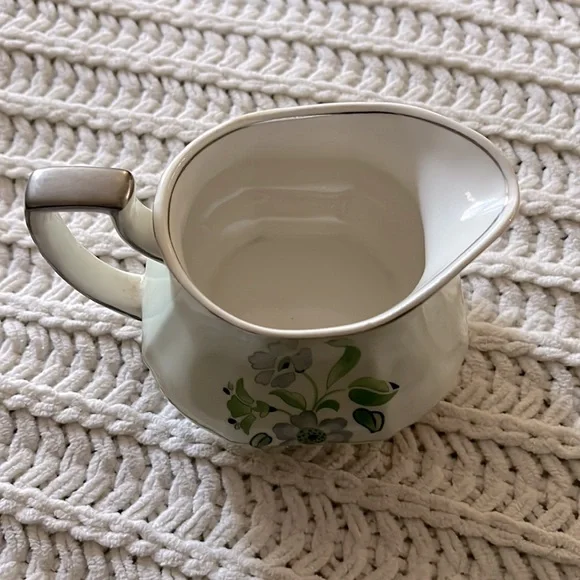 💚Ivory England Floral English Fine China Green Grey Gray Porcelain Creamer💚 - Picture 4 of 7